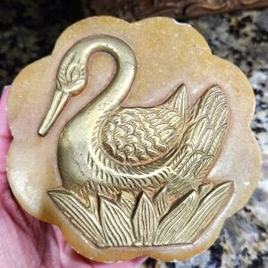 Vintage Brass & Marble Trinket / Jewelry Dish With Lid